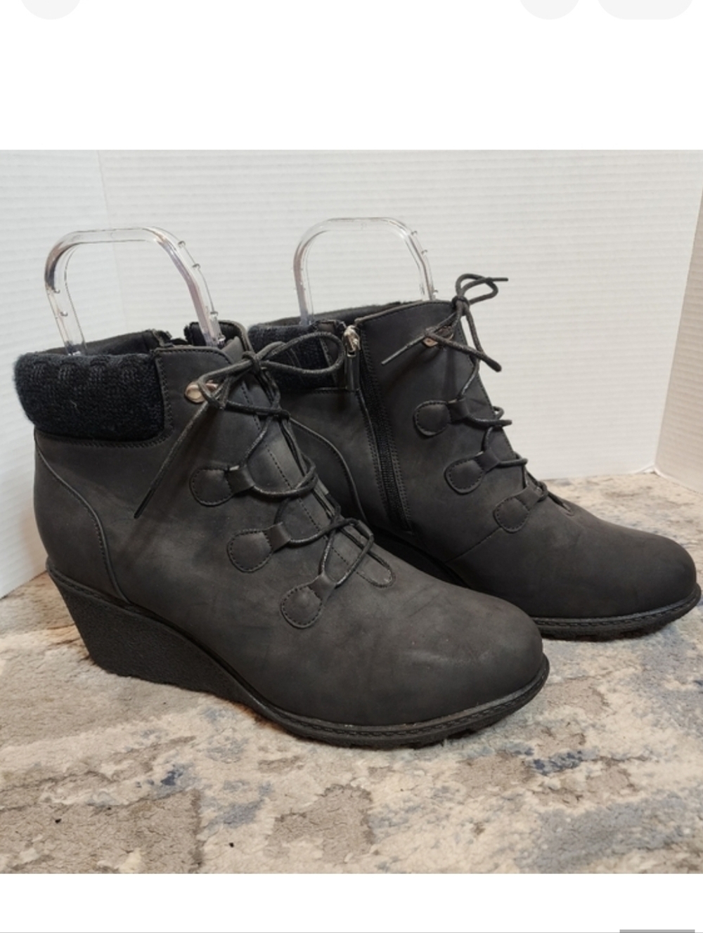 Size 13 Wide CloudWalkers Black Wide Fit Quilted Wedge Black Ankle Boots 13W